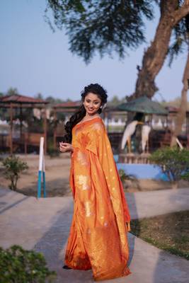 Orange wevon zari nandi moonga silk blend saree 2