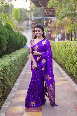 Lavender wevon zari nandi moonga silk blend saree 1