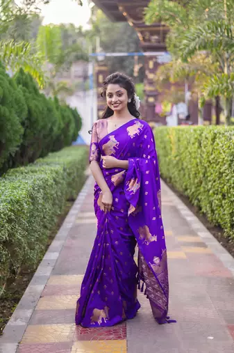 Lavender wevon jari nandi designer moonga silk blend saree