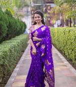 Lavender wevon jari nandi designer moonga silk blend saree