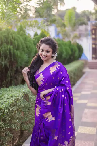 Lavender wevon zari nandi moonga silk blend saree