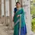 Teal raw silk blend c wevon ikat ceremonial saree