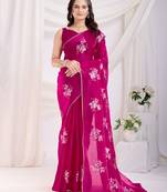 Dark pink jimmi choo c sequins embroidery work ethnic party saree