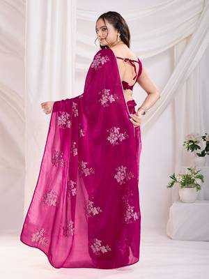 Dark pink jimmi choo c sequins embroidery work ethnic party saree 2