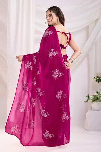 Dark pink jimmi choo c sequins embroidery work ethnic party saree