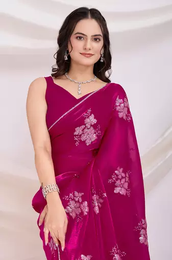 Dark pink jimmi choo c sequins embroidery work ethnic party saree