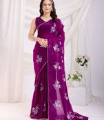 Purple jimmi choo c sequins embroidery work ethnic party saree