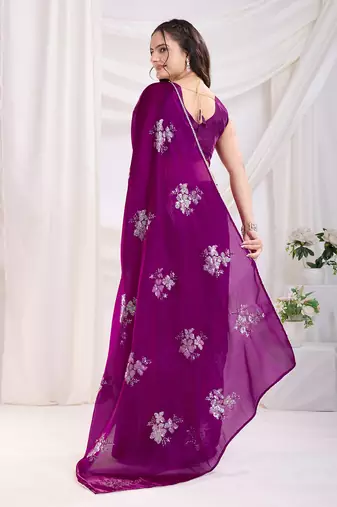 Purple jimmi choo c sequins embroidery work ethnic party saree