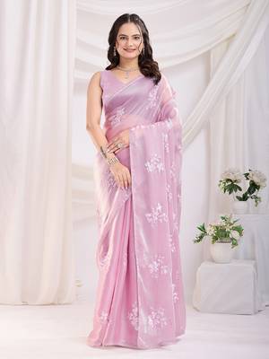 Pink jimmi choo c sequins embroidery work ethnic party saree 1