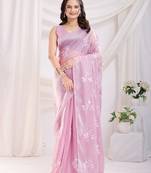 Pink jimmi choo c sequins embroidery work ethnic party saree