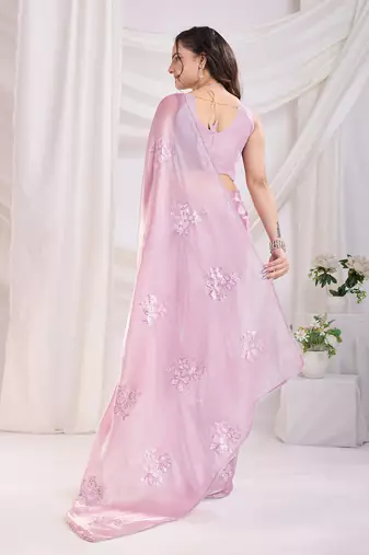 Pink jimmi choo c sequins embroidery work ethnic party saree