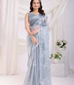 Grey jimmi choo c sequins embroidery work ethnic party saree