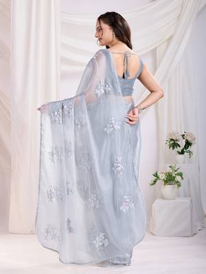 Grey jimmi choo c sequins embroidery work ethnic party saree 2