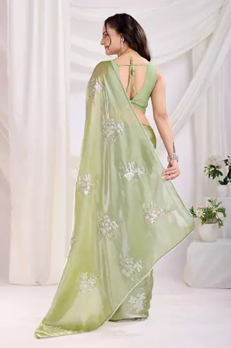 Pista jimmi choo c sequins embroidery work ethnic party saree