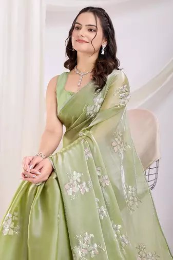 Pista jimmi choo c sequins embroidery work ethnic party saree