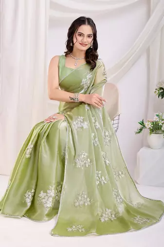 Pista jimmi choo c sequins embroidery work ethnic party saree