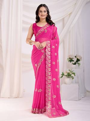 Pink georgette c sequins c designer bollywood saree 1
