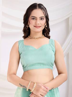 Sea green soft net c thread embroidery work girlie partywear saree 4