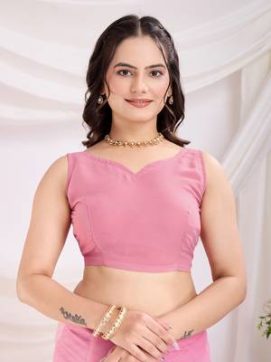 Pink soft net c thread embroidery work girlie partywear saree 4