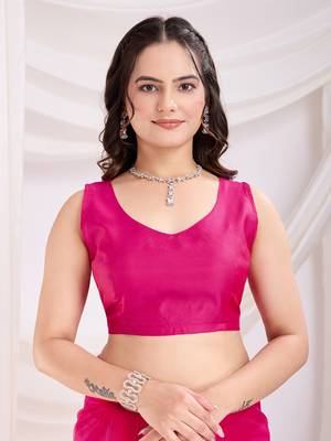 Dark pink soft net c thread embroidery work girlie partywear saree 4