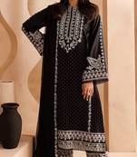Black embroidered georgette semi-salwar suit