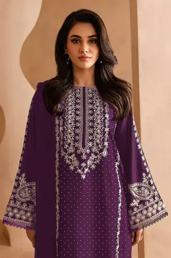 Purple embroidered georgette salwar suit