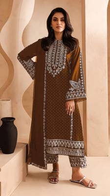 Brown embroidered georgette salwar suit 1