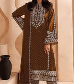 Brown embroidered georgette semi-salwar suit