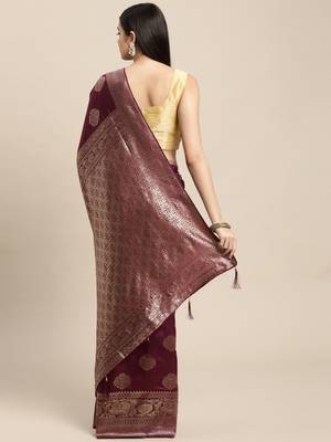 rust orange banarasi silk blend jacquard woven golden zari butta saree with blouse piece 3