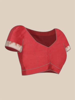 red banarasi silk blend jacquard woven golden zari butta saree with blouse piece 6