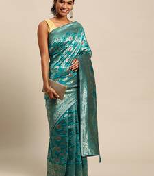 ocean green jacquard silk blend golden zari woven banarasi patola saree