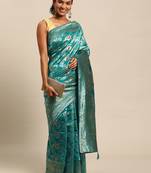 ocean green jacquard silk blend golden zari woven banarasi patola saree
