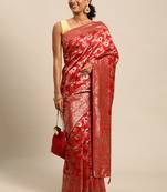 red jacquard silk blend golden zari woven banarasi patola saree