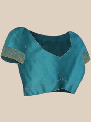 turquoise jacquard silk blend golden zari woven banarasi patola saree 6