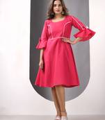 Fuchsia cotton solid fit & flared ethnic dress