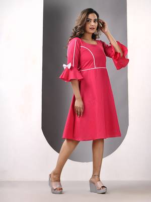 Fuchsia cotton solid fit & flared ethnic dress 2