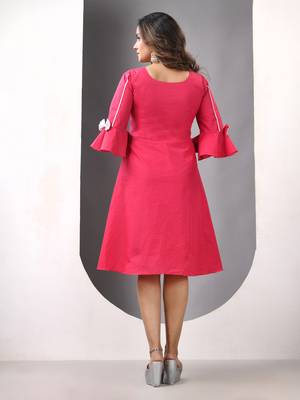 Fuchsia cotton solid fit & flared ethnic dress 3