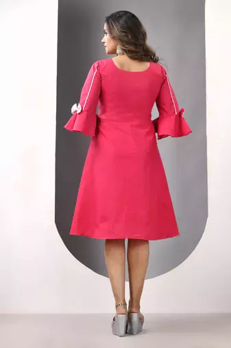 Fuchsia cotton solid fit & flared ethnic dress