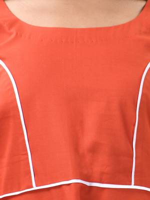 Orange cotton solid fit & flared ethnic dress 4