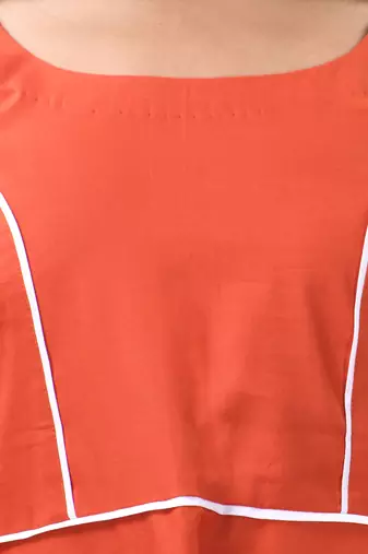 Orange cotton solid fit & flared ethnic dress
