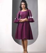 Purple cotton solid fit & flared ethnic dress