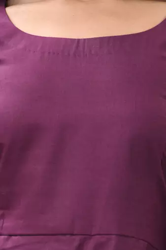 Purple cotton solid fit & flared ethnic dress