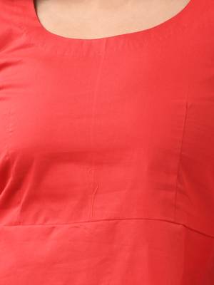 Red cotton solid fit & flared ethnic dress 4