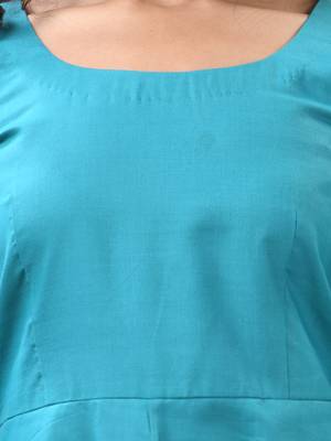 Sky blue cotton solid fit & flared ethnic dress 4