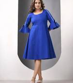 Blue cotton solid fit & flared ethnic dress