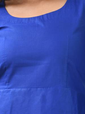 Blue cotton solid fit & flared ethnic dress 4