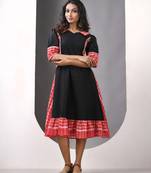 Black and red cotton printed a-line ethnic dress