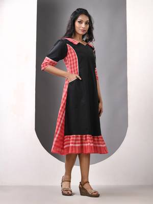 Black and red cotton printed a-line ethnic dress 2