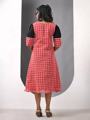 Black and red cotton printed a-line ethnic dress 3