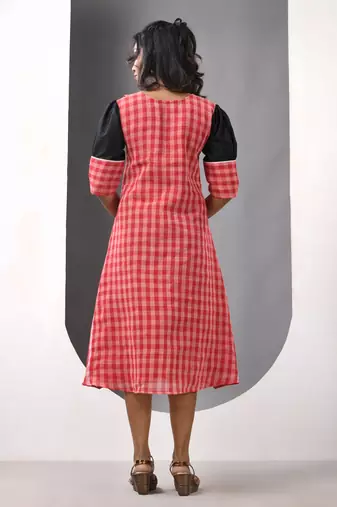 Black and red cotton printed a-line ethnic dress